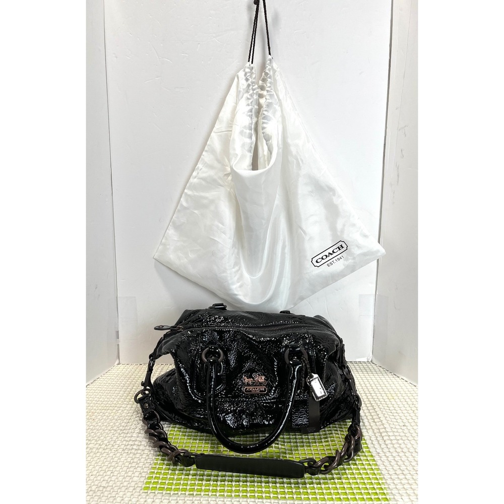 Coach Madison Sabrina Black Patent Leather Satchel Bag 12957 Gunmetal Hardware